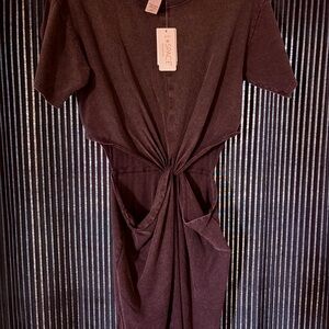 L*Space Black Knot-Front Midi Dress with cutouts.